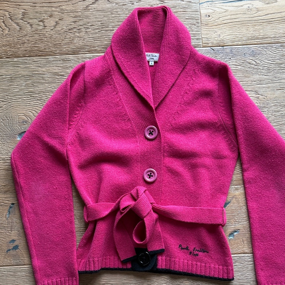 Paul Smith Pink Shawl Collar Button Front Belted Cardigan